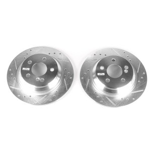 Mercedes-Benz CL500 Brake Rotors (2) - Rear - PowerStop - Evolution Drilled & Slotted - Silver - `03-`06 Mercedes-Benz CL500 Brake Rotors (2) - Rear - PowerStop - Evolution Drilled & Slotted - Silver - `03-`06