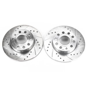 Audi A3 Brake Rotors (2) - Rear - PowerStop - Evolution Drilled & Slotted - Silver - 2008