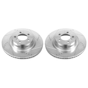 Land Rover Range Rover Brake Rotors (2) - Front - PowerStop - Evolution Drilled & Slotted, Zinc Plated - Silver - `06-`09