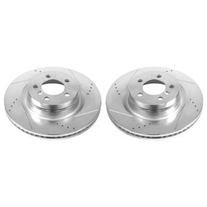 Land Rover Range Rover Brake Rotors (2) - Front - PowerStop - Evolution Drilled & Slotted, Zinc Plated - Silver - `06-`09