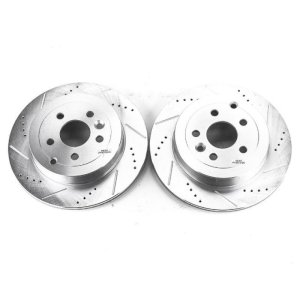 Land Rover LR2 Brake Rotors (2) - Rear - PowerStop - Evolution Drilled & Slotted, Zinc Plated - Silver Zinc - `08-`12 Land Rover LR2 Brake Rotors (2) - Rear - PowerStop - Evolution Drilled & Slotted, Zinc Plated - Silver Zinc - `08-`12