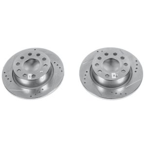 Volkswagen Eos Brake Rotors (2) - Front or Rear - PowerStop - Evolution Drilled & Slotted - Silver - 2016 Volkswagen Eos Brake Rotors (2) - Front or Rear - PowerStop - Evolution Drilled & Slotted - Silver - 2016