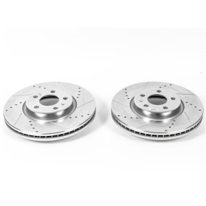 Audi A4 Brake Rotors (2) - Front - PowerStop - Evolution Drilled & Slotted Rotors - Silver - `12-`16