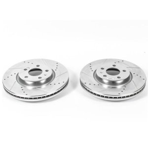 Audi A4 Brake Rotors (2) - Front - PowerStop - Evolution Drilled & Slotted Rotors - Silver - `12-`16