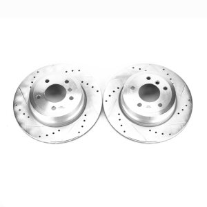 BMW 135i Brake Rotors (2) - Rear - PowerStop - Evolution Drilled & Slotted - Silver - `08-`13