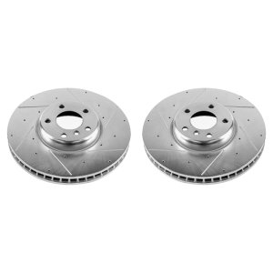 BMW 535i Brake Rotors (2) - Front - PowerStop - Evolution Drilled & Slotted - Silver Zinc - `10-`17