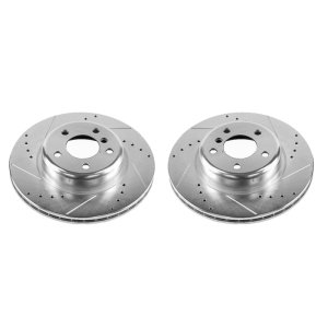 BMW 528 Brake Rotors (2) - Front - PowerStop - Evolution Drilled & Slotted - Silver - `11-`16