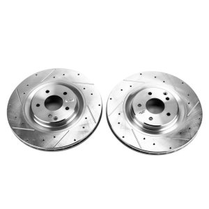Mercedes-Benz C32 AMG Brake Rotors (2) - Front - PowerStop - Evolution Drilled & Slotted Rotors - Silver - `02-`04