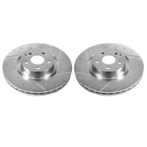 Mercedes-Benz C250 Brake Rotors (2) - Front - PowerStop - Evolution Drilled & Slotted - Silver - `12-`16