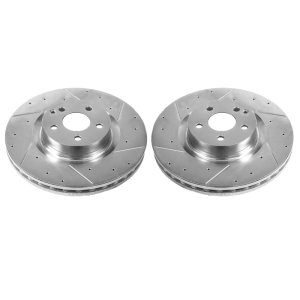 Mercedes-Benz C250 Brake Rotors (2) - Front - PowerStop - Evolution Drilled & Slotted - Silver - `12-`16
