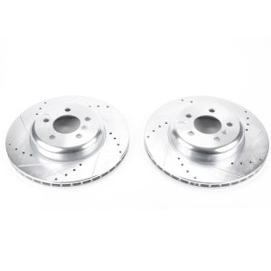 BMW 3 Series Brake Rotors (2) - Rear - PowerStop - Evolution Drilled & Slotted Zinc Plated - Silver - `16-`18