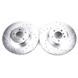BMW ActiveHybrid 3 Brake Rotors (2) - Front - PowerStop - Evolution Drilled & Slotted - Silver - `13-`15
