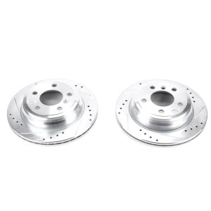 BMW 3 Series Brake Rotors (2) - Rear - PowerStop - Evolution Drilled & Slotted - Silver - `13-`18