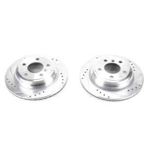 BMW 3 Series Brake Rotors (2) - Rear - PowerStop - Evolution Drilled & Slotted - Silver - `13-`18