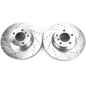 BMW 4 Series Brake Rotors (2) - Front - PowerStop - Evolution Drilled & Slotted - Silver Zinc - `14-`15