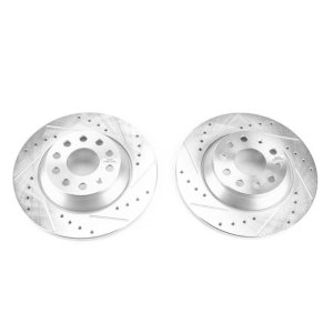 Audi A3 Brake Rotors (2) - Rear - PowerStop - Evolution Drilled & Slotted - Silver - `15-`16