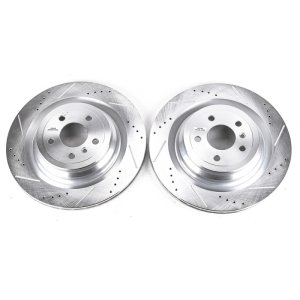 Mercedes-Benz GL350 Brake Rotors (2) - Rear - PowerStop - Evolution Drilled & Slotted Zinc Plated - Silver - `13-`16
