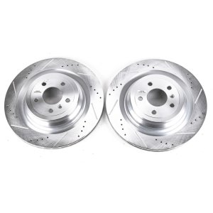 Mercedes-Benz GL350 Brake Rotors (2) - Rear - PowerStop - Evolution Drilled & Slotted Zinc Plated - Silver - `13-`16
