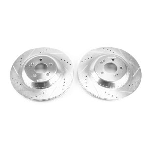 Mercedes-Benz C300 Brake Rotors (2) - Rear - PowerStop - Evolution Drilled & Slotted - Silver - `15-`18