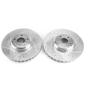Mercedes-Benz C300 Brake Rotors (2) - Front - PowerStop - Evolution Drilled & Slotted - Silver - `15-`18