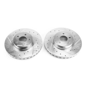 Mercedes-Benz C300 Brake Rotors (2) - Front - PowerStop - Evolution Drilled & Slotted - Silver - 2014 Mercedes-Benz C300 Brake Rotors (2) - Front - PowerStop - Evolution Drilled & Slotted - Silver - 2014
