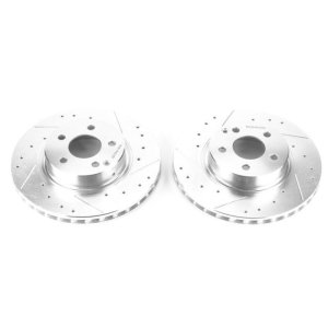 Mercedes-Benz E500 Brake Rotors (2) - Front - PowerStop - Evolution Drilled & Slotted - Silver - `04-`06 Mercedes-Benz E500 Brake Rotors (2) - Front - PowerStop - Evolution Drilled & Slotted - Silver - `04-`06
