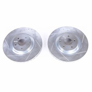 Mercedes-Benz CLK500 Brake Rotors (2) - Front - PowerStop - Evolution Drilled & Slotted Zinc Plated - Silver - `03-`06 Mercedes-Benz CLK500 Brake Rotors (2) - Front - PowerStop - Evolution Drilled & Slotted Zinc Plated - Silver - `03-`06