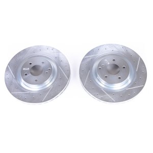 Mercedes-Benz CLK500 Brake Rotors (2) - Front - PowerStop - Evolution Drilled & Slotted Zinc Plated - Silver - `03-`06