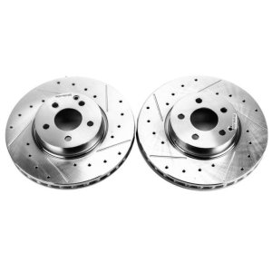 Audi A4 Brake Rotors (2) - Front - PowerStop - Evolution Drilled & Slotted - Silver - `17-`19