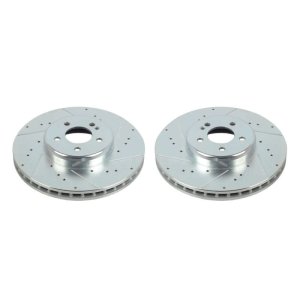 Mercedes-Benz GLC300 Brake Rotors (2) - Front - PowerStop - Evolution Drilled & Slotted - Silver - `16-`20 Mercedes-Benz GLC300 Brake Rotors (2) - Front - PowerStop - Evolution Drilled & Slotted - Silver - `16-`20