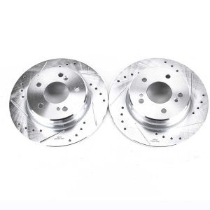 Mercedes-Benz C Class Brake Rotors (2) - Rear - PowerStop - Evolution Drilled & Slotted - Silver - `99-`00