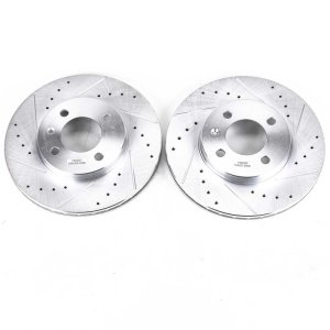 Volkswagen Cabrio Brake Rotors (2) - Front - PowerStop - Evolution Drilled & Slotted Rotors - Silver - `95-`02