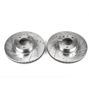 BMW 540i Brake Rotors (2) - Front - PowerStop - Evolution Drilled & Slotted - Silver - `97-`00