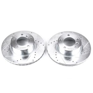 BMW 525i Brake Rotors (2) - Front - PowerStop - Evolution Drilled & Slotted - Silver - `01-`03