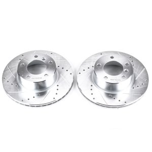 BMW 525i Brake Rotors (2) - Front - PowerStop - Evolution Drilled & Slotted - Silver - `01-`03