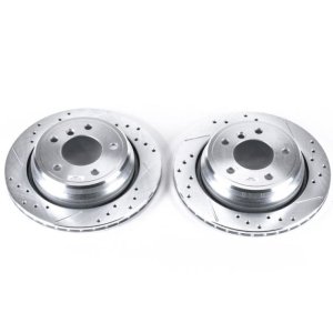 BMW 525i Brake Rotors (2) - Rear - PowerStop - Evolution Drilled & Slotted - Silver - `01-`03