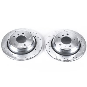BMW 525i Brake Rotors (2) - Rear - PowerStop - Evolution Drilled & Slotted - Silver - `01-`03