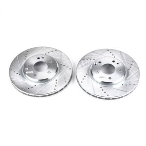 Mercedes-Benz E Class Brake Rotors (2) - Front - PowerStop - Drilled & Slotted - Silver - `96-`03 Mercedes-Benz E Class Brake Rotors (2) - Front - PowerStop - Drilled & Slotted - Silver - `96-`03