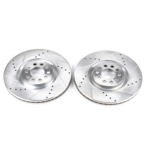 Audi TT Brake Rotors (2) - Front - PowerStop - Evolution Drilled & Slotted - Silver - `99-`06
