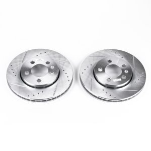Audi TT Quattro Brake Rotors (2) - Rear - PowerStop - Evolution Drilled & Slotted - Silver - `00-`06