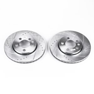 Audi TT Quattro Brake Rotors (2) - Rear - PowerStop - Evolution Drilled & Slotted - Silver - `00-`06