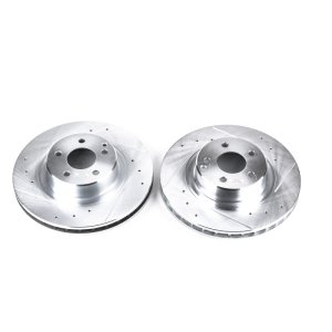 Mercedes-Benz CL500 Brake Rotors (2) - Front - PowerStop - Evolution Drilled & Slotted - Silver - `99-`03