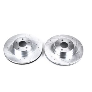 Mercedes-Benz CL500 Brake Rotors (2) - Front - PowerStop - Evolution Drilled & Slotted - Silver - `99-`03