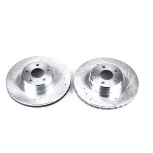 Mercedes-Benz CL500 Brake Rotors (2) - Front - PowerStop - Evolution Drilled & Slotted - Silver - `99-`03