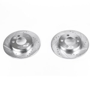 Audi TT Quattro Brake Rotors (2) - Rear - PowerStop - Evolution Drilled & Slotted - Silver - `00-`06