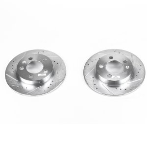 Audi TT Quattro Brake Rotors (2) - Rear - PowerStop - Evolution Drilled & Slotted - Silver - `00-`06