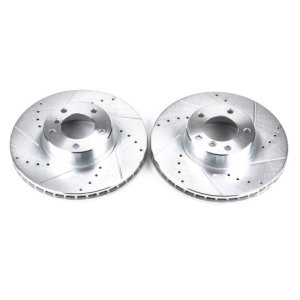BMW 5 Series Brake Rotors (2) - Front - PowerStop - Evolution Drilled & Slotted - Silver - `01-`03