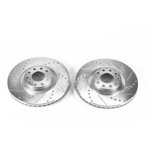 Audi A6 Quattro Brake Rotors (2) - Front - PowerStop - Evolution Drilled & Slotted Zinc Plated - `00-`04