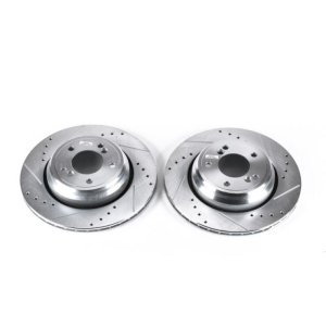BMW M5 Brake Rotors (2) - Rear - PowerStop - Evolution Drilled & Slotted - Silver - `00-`03