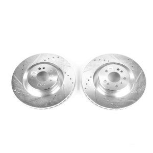 Mercedes-Benz G55 AMG Brake Rotors (2) - Front - PowerStop - Evolution Drilled & Slotted - Silver - `05-`06 Mercedes-Benz G55 AMG Brake Rotors (2) - Front - PowerStop - Evolution Drilled & Slotted - Silver - `05-`06